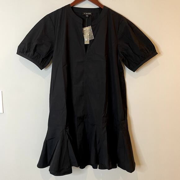 J.Crew Delilah Mini Dess Cotton Poplin Short Sleeves Vacation CJ494 Black FLAW L - Picture 3 of 16